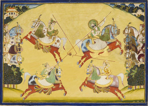 Maharaja Man Singh Playing Polo With Royal Ladies - C.1827 - Vintage Indian Miniature Art Painting by Miniature Vintage