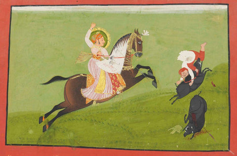 Maharana Ari Singh Ii Hunting Wild Boars - C.1760–1770 - Vintage Indian Miniature Art Painting by Miniature Vintage