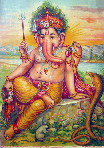 Mangalamurti Ganesha - C G Ramanujam - Ravi Varma Press Oleograph Print - Indian Painting by Raja Ravi Varma