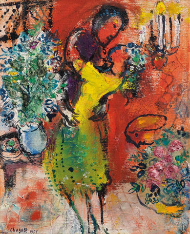 A Couple at the Candelabra (Couple au chandelier) - Marc Chagall - Canvas Prints by Marc Chagall