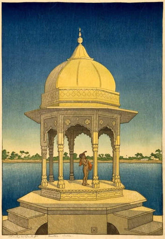 Mathura - Charles W Bartlett - Vintage 1916 Orientalist Woodblock India Painting by Charles Bartlett