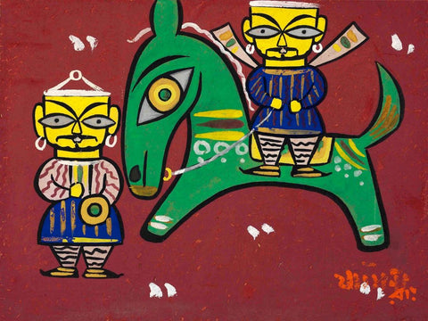 Men And Horse - Jamini Roy -Bengal School Art Painting by Jamini Roy