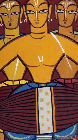 Men With Drums - Jamini Roy - Bengal School Art Painting by Jamini Roy