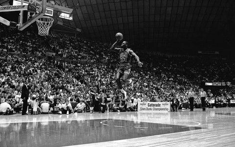 Michael Jordan - 1987 Slam Dunk Contest - Basketball GOAT Poster - Large Art Prints by Kimberli Verdun