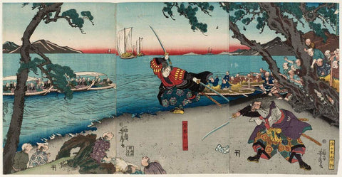 Miyamoto Musashi Fights Sasaki Ganryû - Utagawa Yoshitora - Canvas Prints by Utagawa Yoshitora