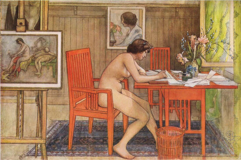 Model Writing Postcards - Carl Larsson - Water Colour Painting by Carl Larsson