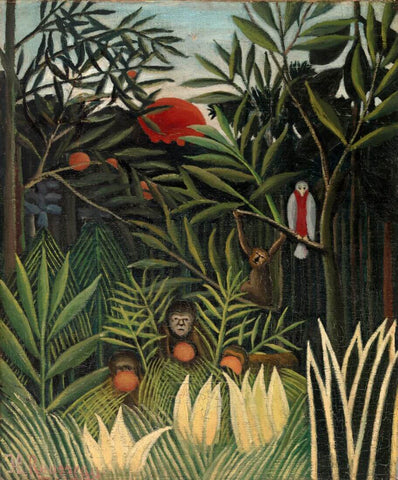Monkeys And Parrots In The Forest - Henri Rousseau Painting - Large Art Prints by Henri Rousseau