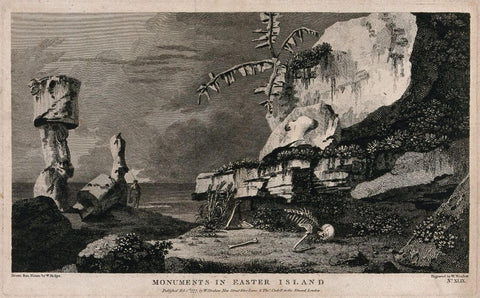 Monuments on Easter Island (Rapa Nui), Encountered By Captain Cook On His Second Voyage 1772-1775 - William Hodges - Vintage Engraving by William Hodges