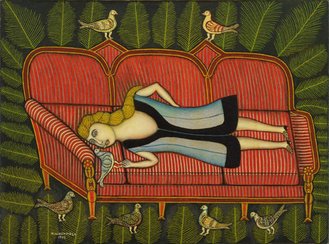 Morris Hirshfield - Girl With Pigeons by Morris Hirshfield