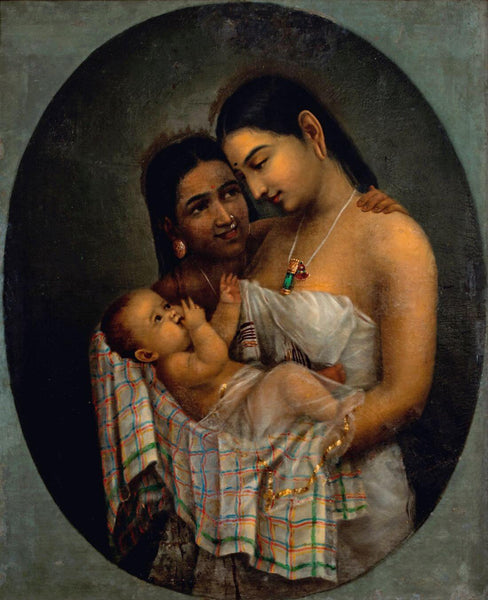 Mother And Child - Raja Ravi Varma - Indian Painting - Framed Prints