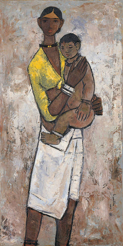 Mother and Child - B Prabha - Indian Art Painting by B. Prabha
