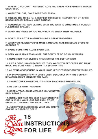 Motivational Art - Dalai Lama - 18 Instructions For Life - Inspirational Living - III by Tallenge Store