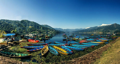 Mountain view of Macchapuchare from Phewa lake in Pokhara Nepal - Framed Prints