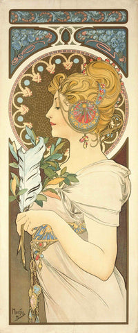 Primrose and Feather  - Canvas Prints by Alphonse Mucha