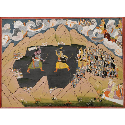 Indian Miniature Art - Krishna Battles The Demon Nikumbha