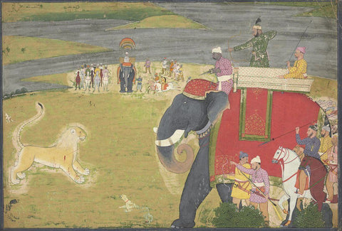 Nainsukh Of Guler Raja Balwant Dev Singh On A Lion Shikaar -  C1750- Vintage Indian Miniature Art Painting by Miniature Vintage