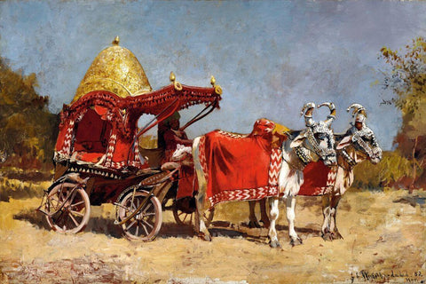 Native Gharry - Bullock Cart - Edwin Lord Weeks Painting – Orientalist Art by Edwin Lord Weeks
