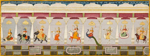 Nine Forms of the Goddess (Folio 2 from the Durga Charit) c1780 – Attr Bulaki - Vintage Indian Jodhpur Painting by Bulaki