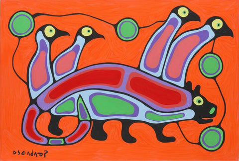 Orange Otter - Norval Morrisseau - Contemporary Indigenous Art Painting - Life Size Posters