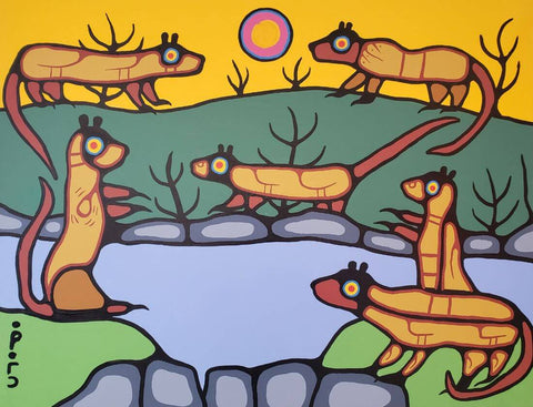 Otter Family - Norval Morrisseau - Contemporary Indigenous Art Painting by Norval Morrisseau