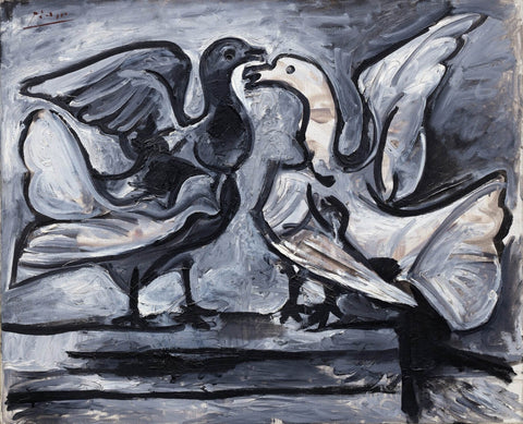 Two Doves with Wings Spread - ( Deux pigeons aux ailes déployées ) by Pablo Picasso