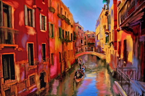 Painting Of Gondola Ride In Venice - Canvas Prints by Hamid Raza