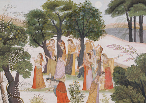 The Gopis Search for Krishna (From A Bhagavata Purana) - Punjab Hills c1780 - Indian Miniature Painting by Anonymous Artist
