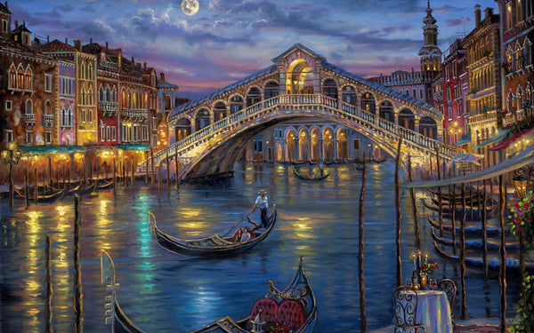 Painting Of Romantic Gondola Ride At The Grand Canal In Venice - Art Prints