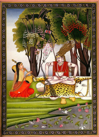 Parvati Playing a Veena For Yogi Shiva - Chamba Pahari School - Indian Art Painting by Indian Art
