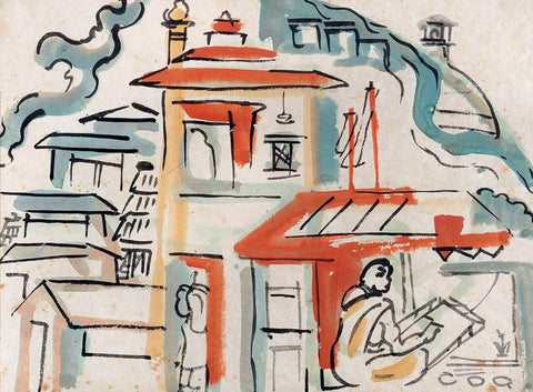 Patna - Benode Behari Mukherjee - Bengal School Indian Painting by Benode Behari Mukherjee