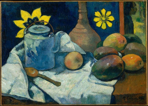Still Life With Tea Pot And Fruit - Canvas Prints by Paul Gauguin