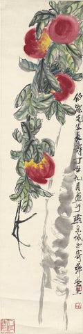Peaches - Qi Baishi - Modern Gongbi Chinese Fruit Painting by Qi Baishi