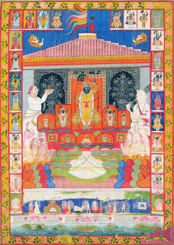 Picchvai Of Annakuta Nathdwara - Rajasthan 19th Century - Krishna Pichwai Vintage Indian Painting by Pichwai Art