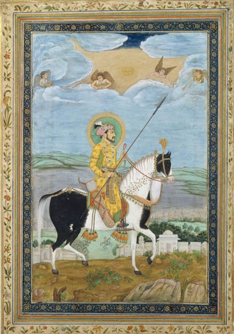 Portrait Of Shah Jahan On Horseback -Vintage Indian Miniature Art Painting - Canvas Prints by Miniature Vintage