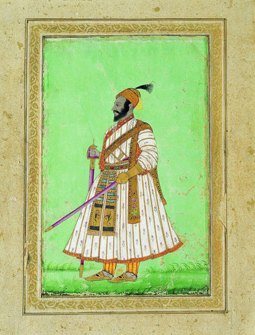 Portrait of Chhatrapati Shivaji Maharaj - Deccani Miniature Indian Royalty Painting by Tallenge