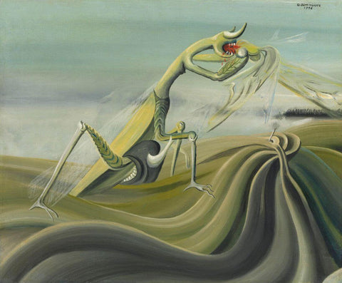 Praying Mantis (La Mante Religieuse) - Oscar Dominguez - Surrealist Painting - Large Art Prints by Oscar Dominguez