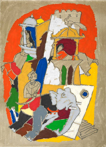 Princely Jaisalmer - M F Husain - Indian Masters Painting - Canvas Prints by M F Husain