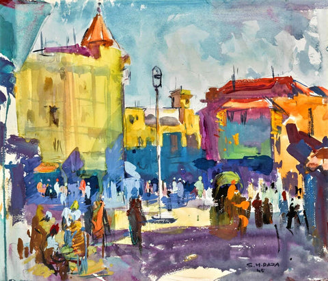 Princess Street Bombay - Water Colour - Canvas Prints by Sayed Haider Raza