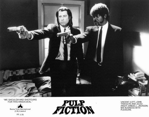 Pulp Fiction - John Travolta And Samuel L Jackson- Movie Still 1 - Canvas Prints by Tallenge