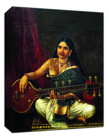Set of 4 Raja Ravi Varma Paintings - Lady Playing The Veena,Malabar Lady with Veena, Lady with Swarbat, Young Woman with Veena - Gallery Wrapped Art Print (12 x 10 inches each) by Raja Ravi Varma