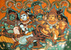 Radha And Krishna With Gopis - Kerala Mural Art Painting - Art Prints