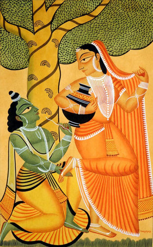 Large Artwork Prints of Radha Krishna - Kalighat School Of Art - Painting - Large Art Prints by Tallenge