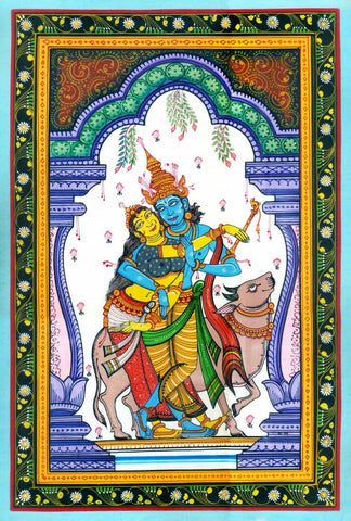 Radha Krishna - Pattachitra Painting - Indian Folk Art - Large Art Prints by Pichwai Art