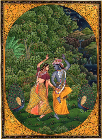 Radha And Krishna Dancing In Vrindavan by Tallenge Store