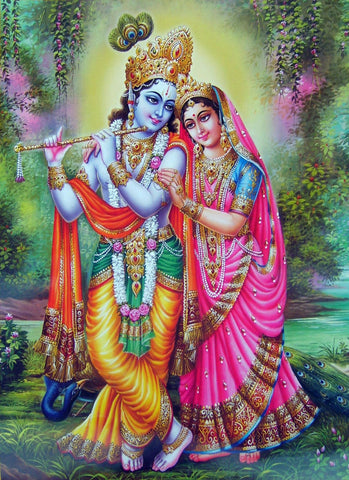 Radha and Krishna Together Playing the Flute - Life Size Posters by Raghuraman