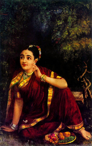 Radha Waiting For Krishna In Kunjavan - Canvas Prints by Raja Ravi Varma
