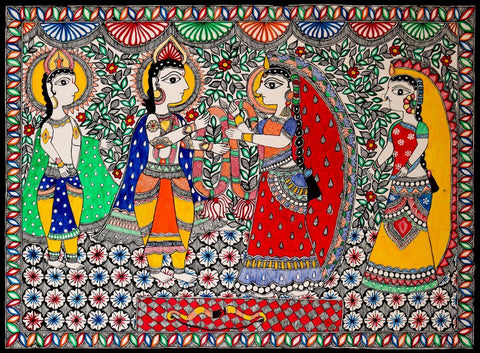 Ram And Sita Wedding - Ramayan Madhubani Painting - Indian Traditional Art - Framed Prints