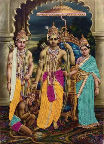 Ram Darbar - Ram Laxman Sita and Hanuman - Ramayan Painting - Framed Prints
