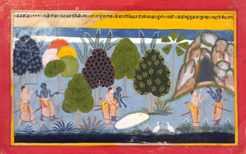 Rama And Lakshman Search In Vain For Sita - Rajput Painting - Mewar c1640 - Vintage Indian Ramayan Painting - Large Art Prints by Raghuraman