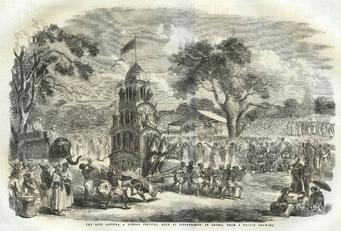 Rath Yatra at Jagannath (from the Illustrated London News 1857)  - Vintage Art Prints Of India - Canvas Prints by Diya